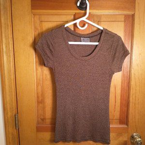 Michael Stars Short-Sleeve Fitted Shimmer T-Shirt, bronze, one size.